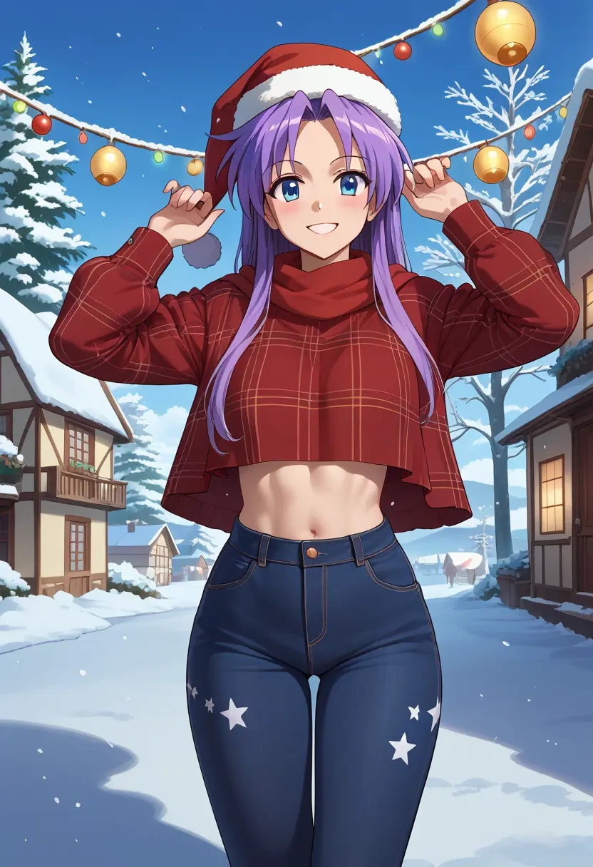 lucky_star,hiiragi_kagami,Christmas,plaid trousers  - 