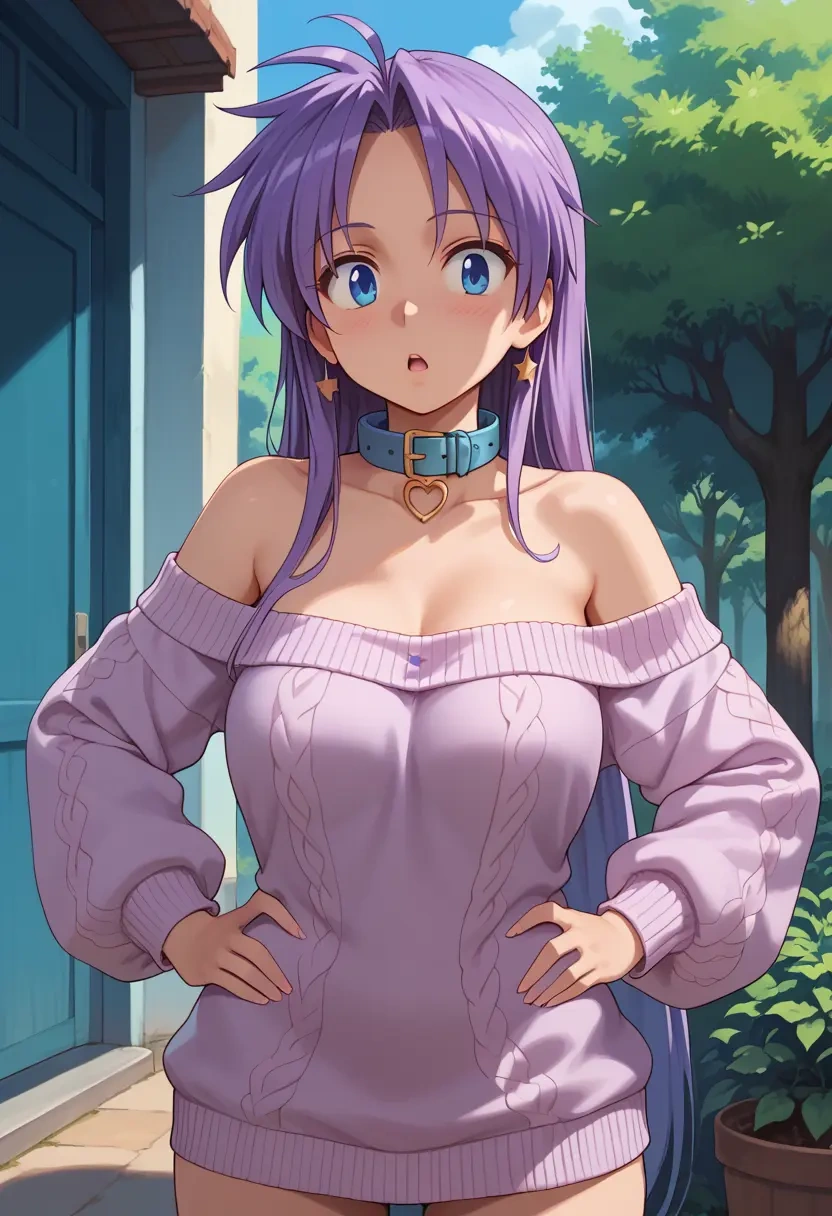 lucky_star,hiiragi_kagami,sweater,off-shoulder,collar  - 