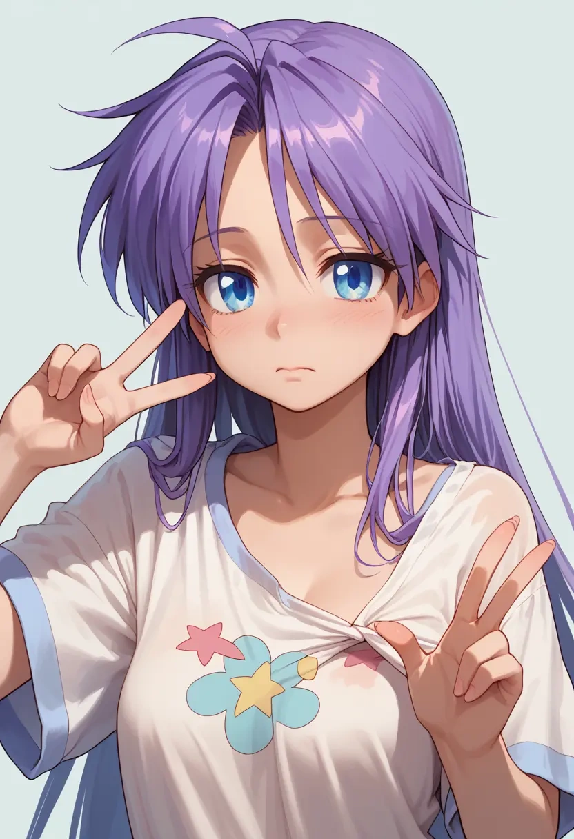 lucky_star,hiiragi_kagami,tie-dye shirt,dolphin shorts  - 