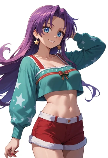 lucky_star,hiiragi_tsukasa,Christmas,red velvet shorts  - AI generated anime art