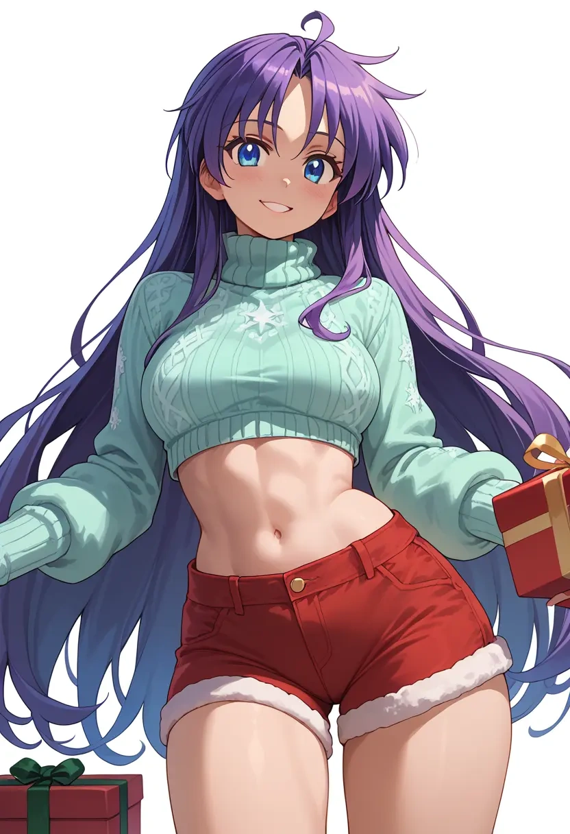 lucky_star,hiiragi_tsukasa,Christmas,red velvet shorts,turtleneck sweater  - 