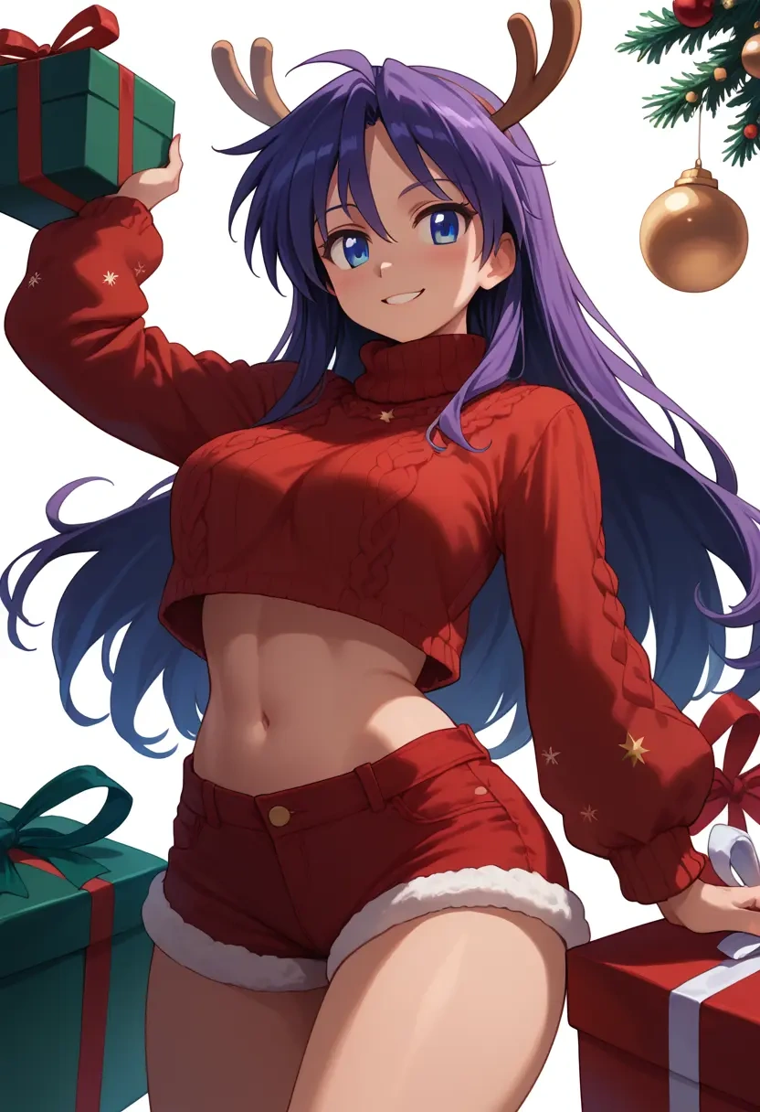 lucky_star,hiiragi_tsukasa,Christmas,red velvet shorts,turtleneck sweater  - 