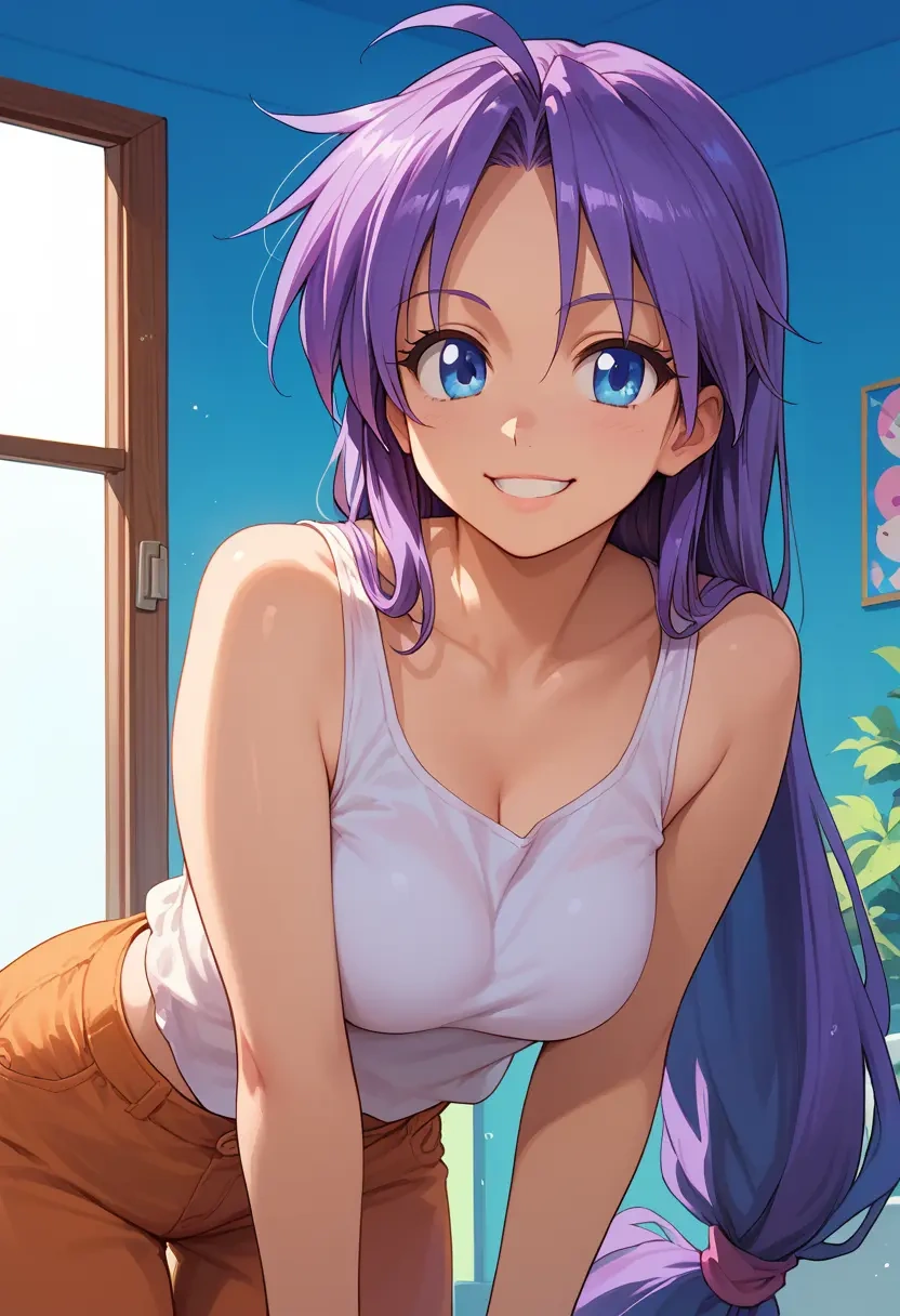 lucky_star,hiiragi_tsukasa,tank top,mesh,cycling shorts  - 