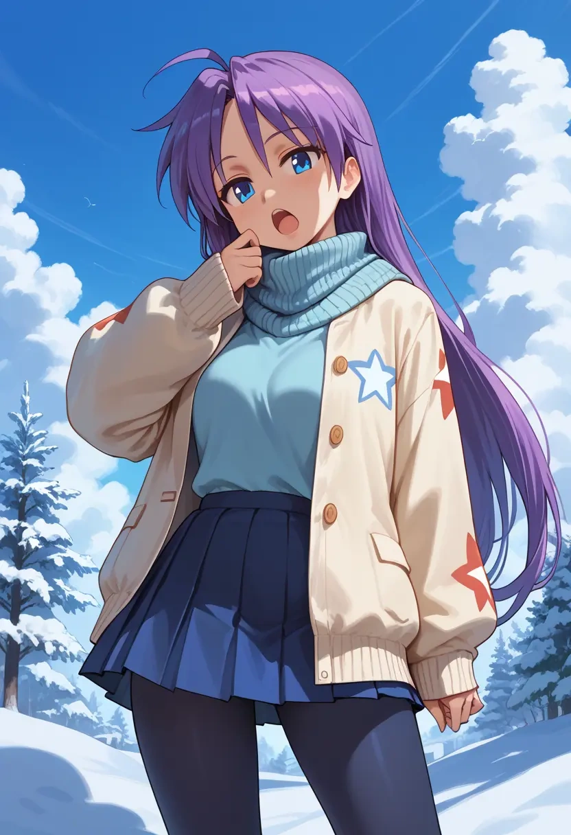 lucky_star,hiiragi_tsukasa,winter,student uniform,puffer jacket  - 