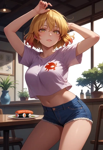 touhou,hijiri_byakuren,denim shorts  - AI generated anime art