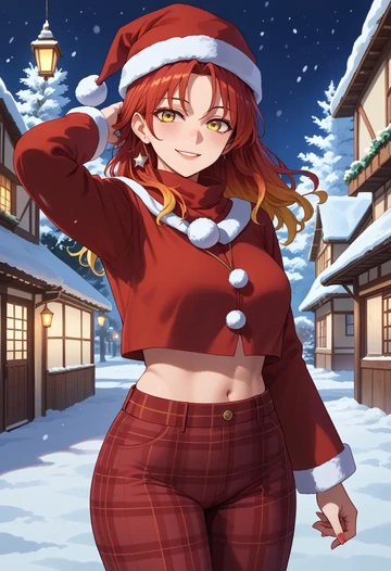 touhou,hijiri_byakuren,Christmas,plaid trousers  - AI generated anime art