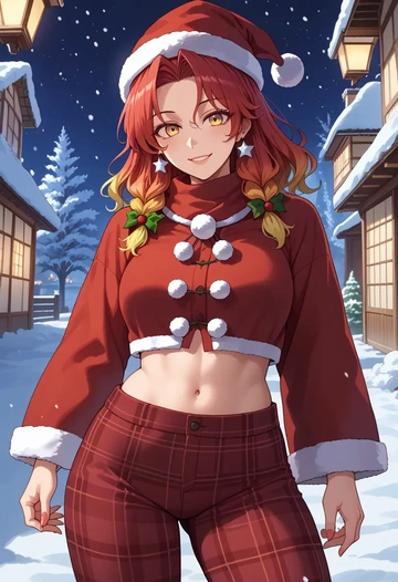 touhou,hijiri_byakuren,Christmas,plaid trousers  - AI generated anime art