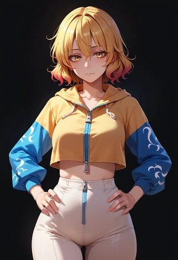 touhou,hijiri_byakuren,crop hoodie,shorts  - AI generated anime art