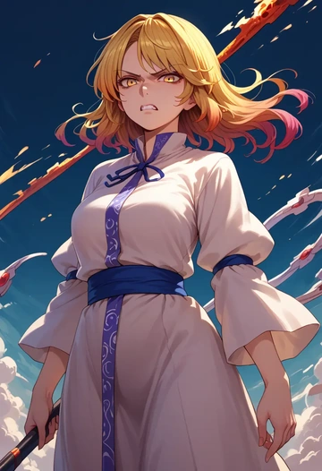 touhou,hijiri_byakuren,graphic tee,dolphin shorts  - AI generated anime art