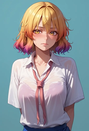 touhou,hijiri_byakuren,tie-dye shirt,dolphin shorts  - AI generated anime art