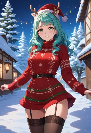 bang_dream!,hikawa_hina,sweater,stockings,Thigh garters  - AI generated anime art