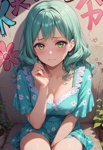 bang_dream!,hikawa_hina,floral graffiti blouse,dolphin shorts  - AI generated anime art