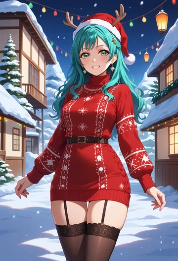 bang_dream!,hikawa_sayo,sweater,stockings,Thigh garters  - AI generated anime art