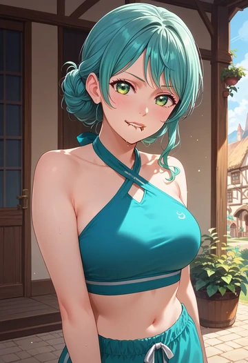 bang_dream!,hikawa_sayo,halter top,track pants  - AI generated anime art