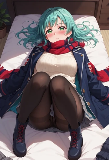 bang_dream!,hikawa_sayo,winter,student uniform,puffer coat  - AI generated anime art