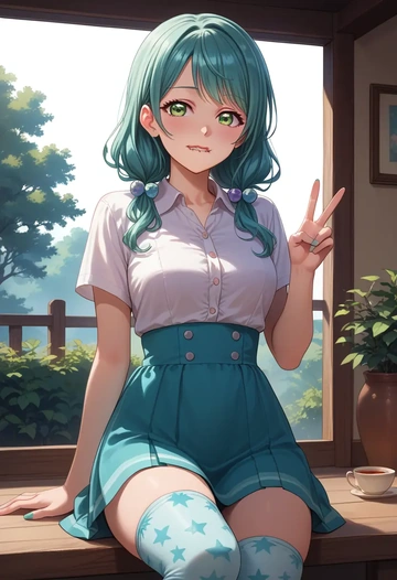 bang_dream!,hikawa_sayo,shirt dress,belted,stockings  - AI generated anime art