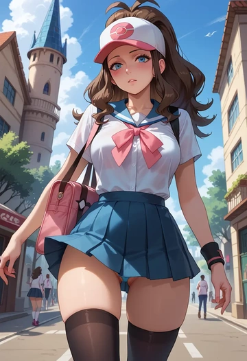 pokemon,hilda_(pokemon),jk uniform, stockings  - AI generated anime art