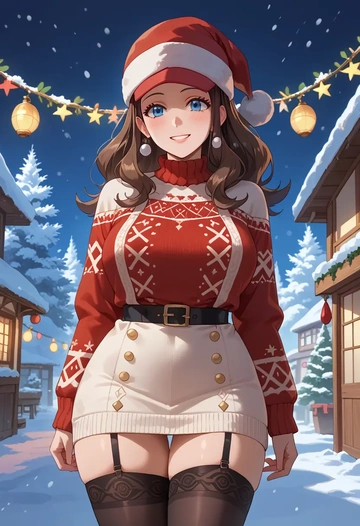 pokemon,hilda_(pokemon),sweater,stockings,Thigh garters  - AI generated anime art