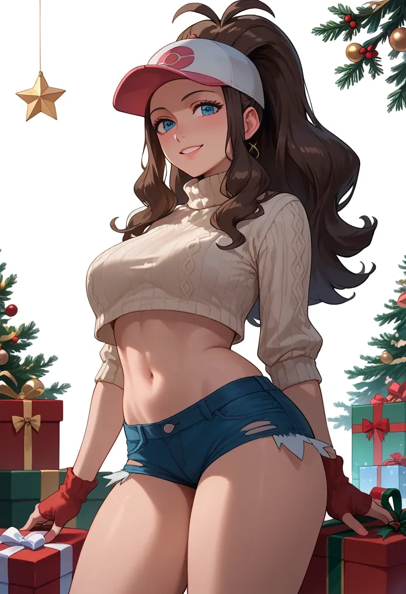 pokemon,hilda_(pokemon),Christmas,red velvet shorts,turtleneck sweater  - 