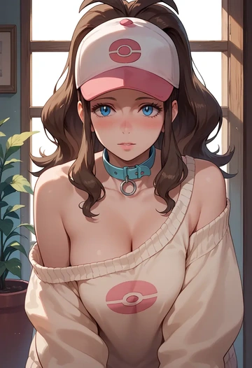 pokemon,hilda_(pokemon),sweater,off-shoulder,collar  - AI generated anime art