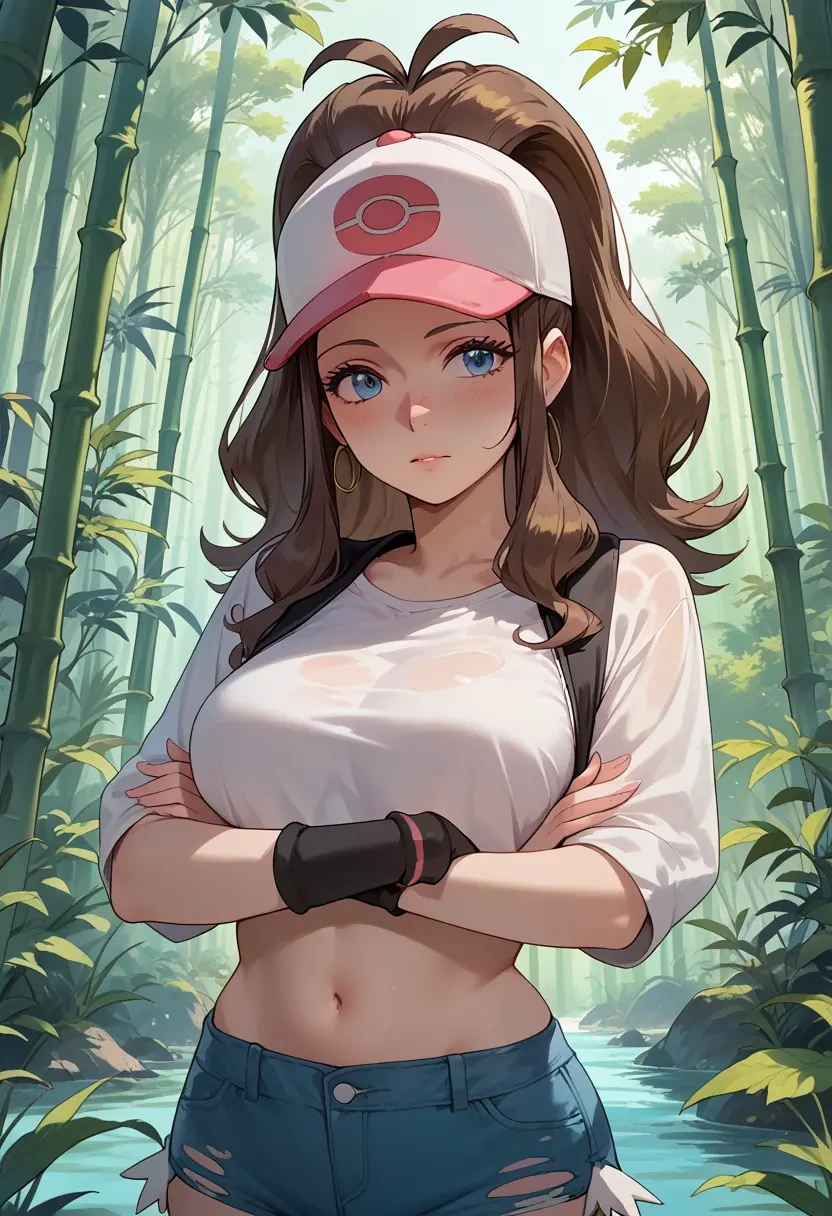 pokemon,hilda_(pokemon),crop hoodie,shorts  - 