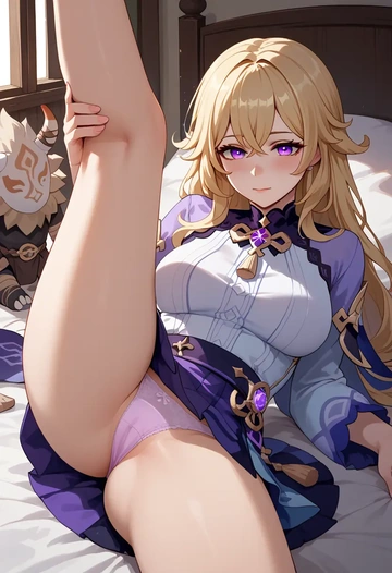 genshin_impact,hilichurl_(genshin_impact),mini skirt,panties,spread legs,one leg up,sexy  - AI generated anime art