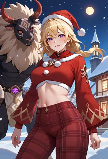 genshin_impact,hilichurl_(genshin_impact),Christmas,plaid trousers  - AI generated anime art