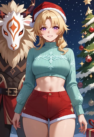 genshin_impact,hilichurl_(genshin_impact),Christmas,red velvet shorts  - AI generated anime art