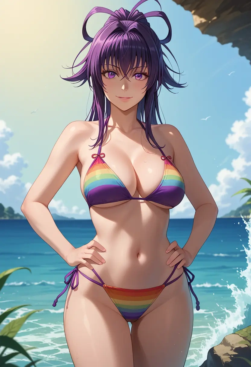 high_school_dxd,himejima_akeno,bikini,rainbow-colored,sexy  - 