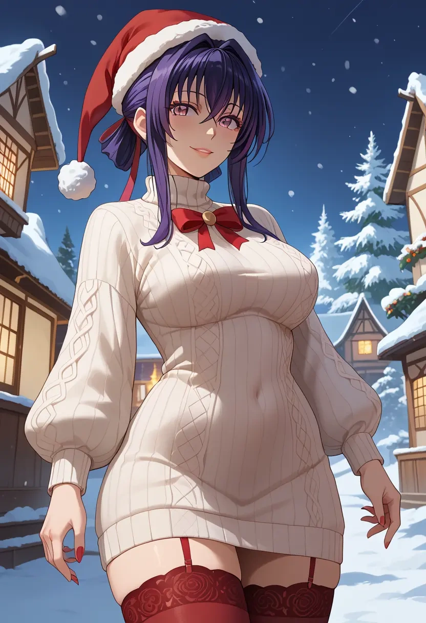 high_school_dxd,himejima_akeno,Christmas,sweater dress,stockings  - 