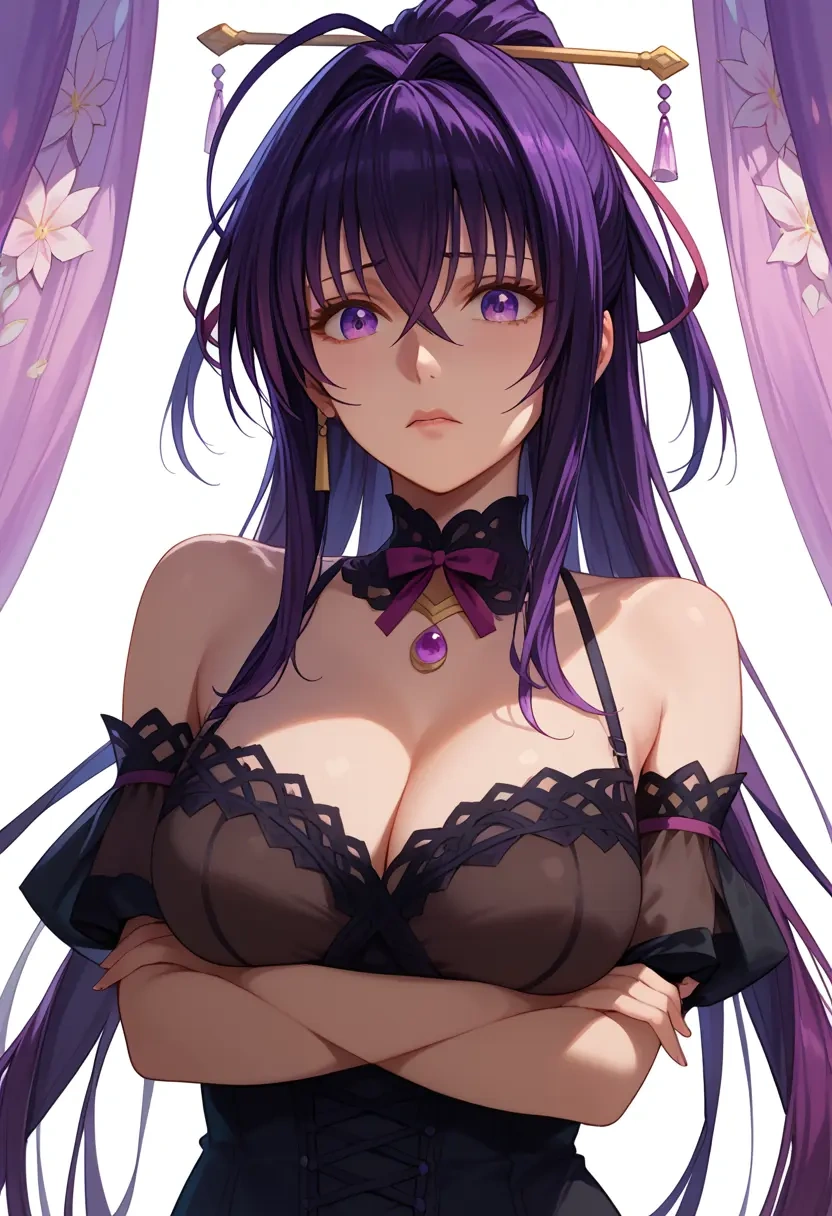 high_school_dxd,himejima_akeno,dark fairy blouse,layered tulle skirt,glitter stockings  - 