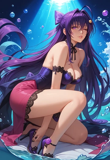 high_school_dxd,himejima_akeno,gown,strapless,mermaid silhouette  - AI generated anime art