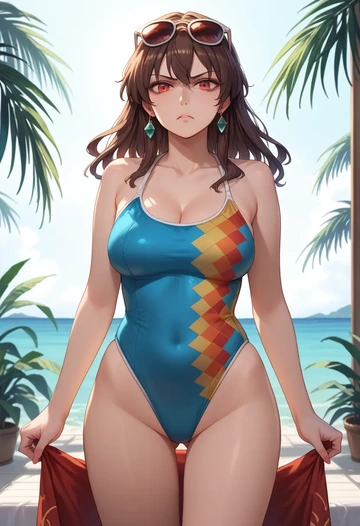 touhou,himekaidou_hatate,swimsuit,sexy  - AI generated anime art