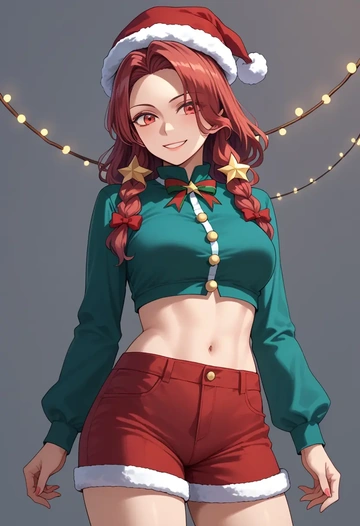 touhou,himekaidou_hatate,Christmas,red velvet shorts  - AI generated anime art