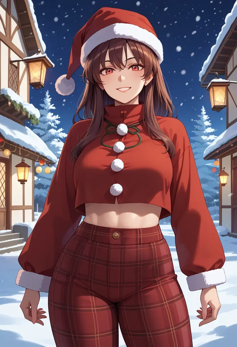 touhou,himekaidou_hatate,Christmas,plaid trousers  - 