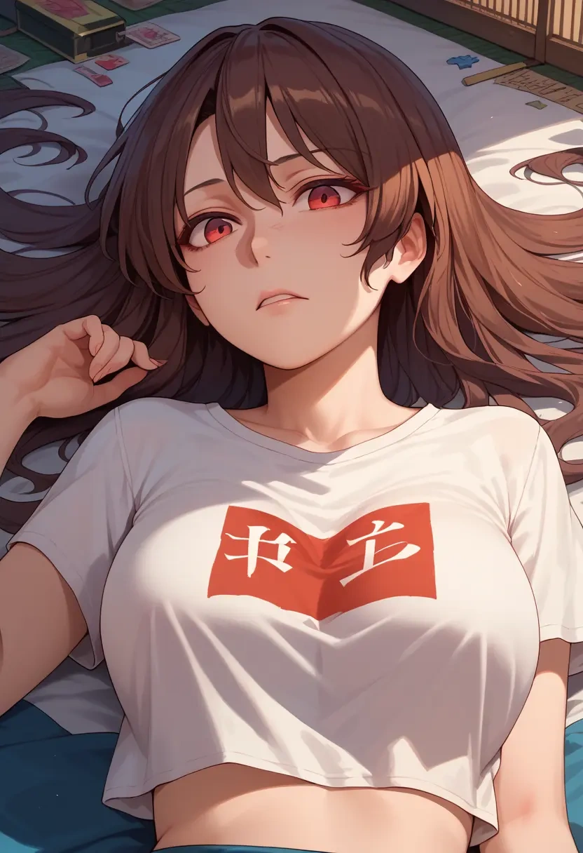 touhou,himekaidou_hatate,crop graffiti tee,dolphin shorts  - 