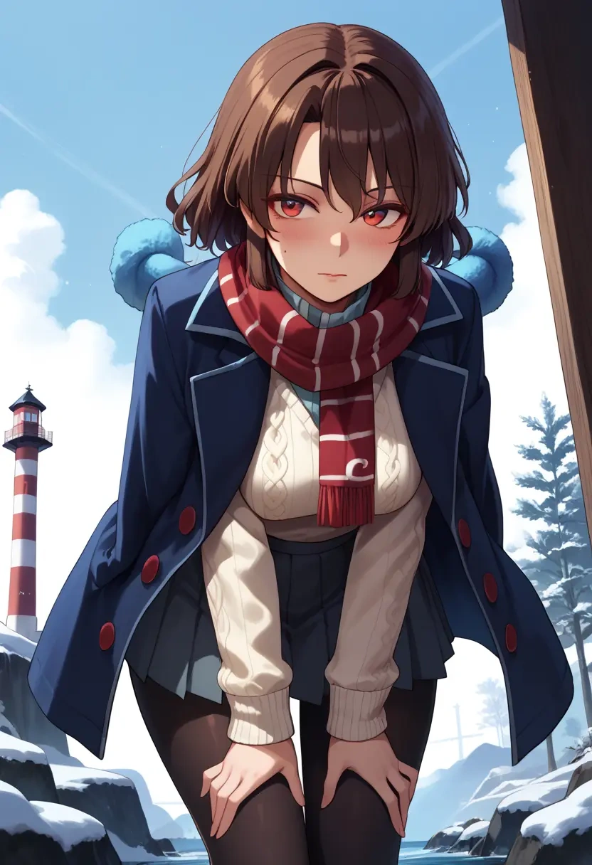 touhou,himekaidou_hatate,winter,student uniform,puffer coat  - 