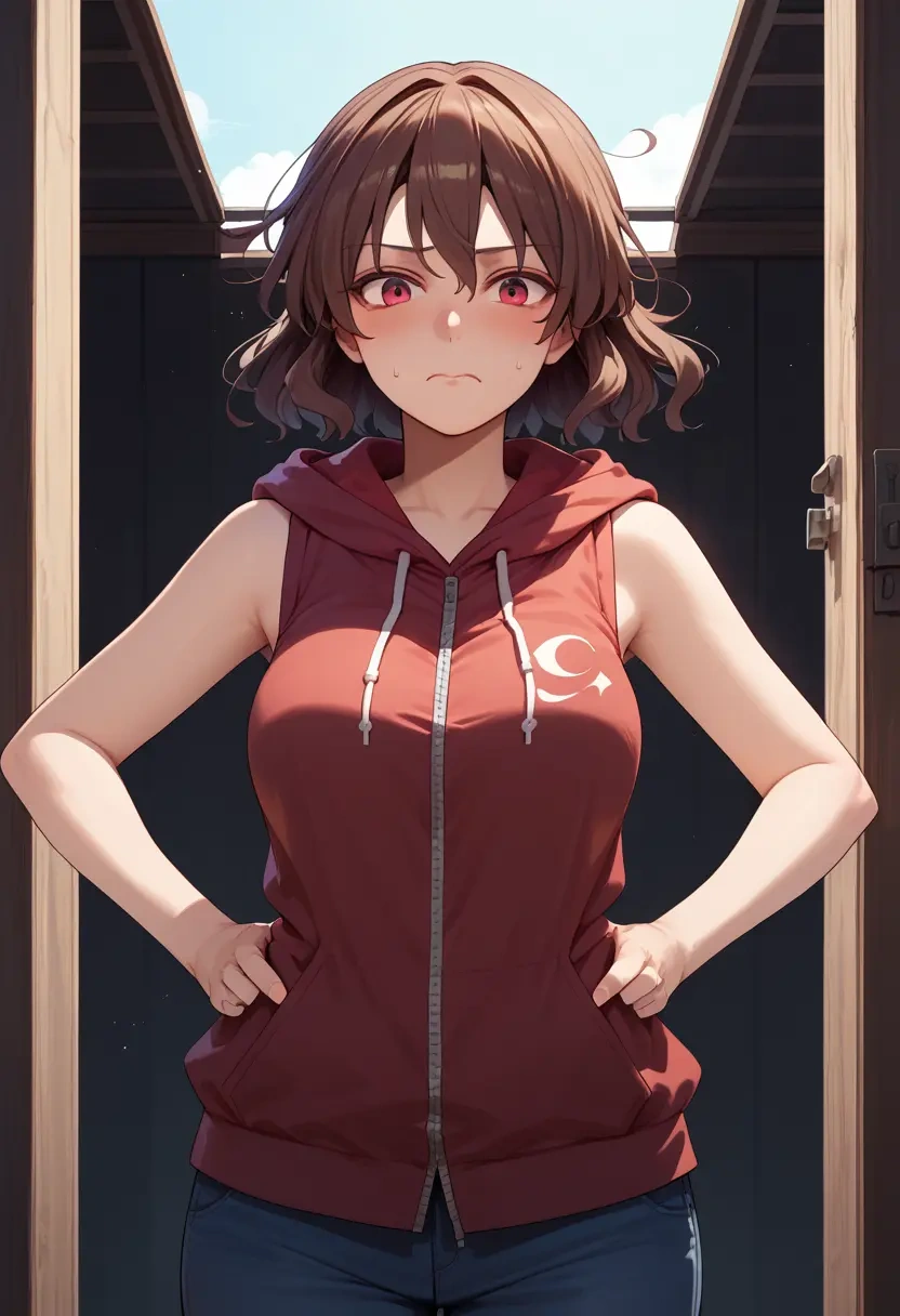 touhou,himekaidou_hatate,sleeveless hoodie,biker shorts  - 