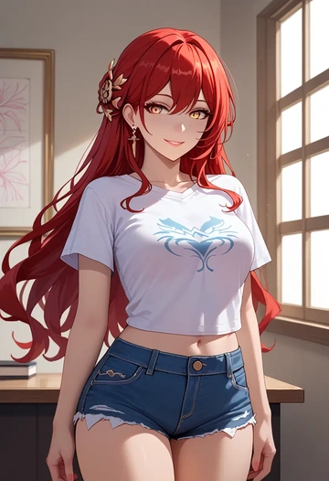 star rail,himeko,denim shorts  - AI generated anime art