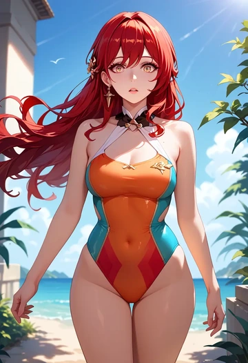 star rail,himeko,swimsuit,sexy  - AI generated anime art