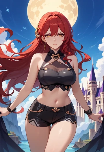 star rail,himeko,leather,shorts,crop top  - AI generated anime art