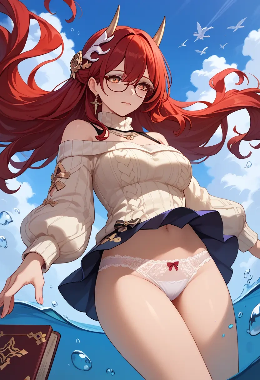 star rail,himeko,sweater,panties,off-shoulder,glasses,sexy  - 