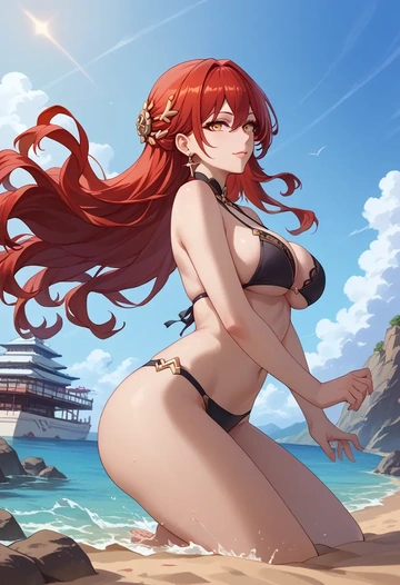 star rail,himeko,black bikini  - AI generated anime art