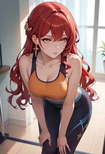 star rail,himeko,yoga shorts, bra  - AI generated anime art