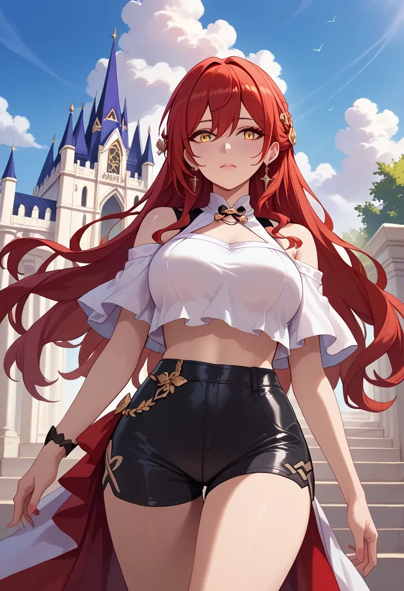 star rail,himeko,leather,shorts,crop top  - 