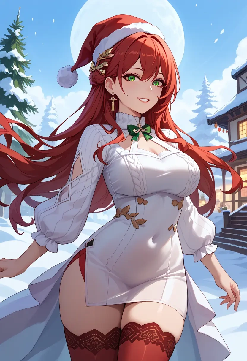 star rail,himeko,Christmas,sweater dress,stockings  - 