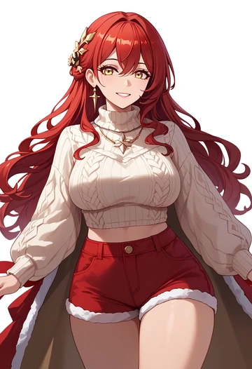 star rail,himeko,Christmas,red velvet shorts,turtleneck sweater  - AI generated anime art