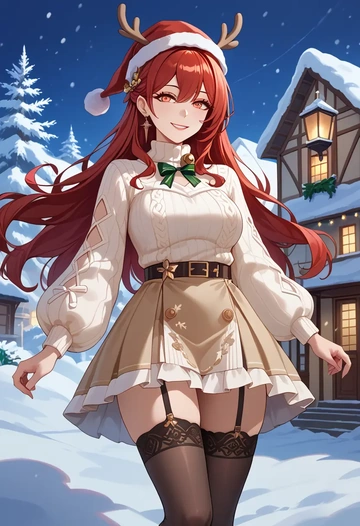 star rail,himeko,sweater,stockings,Thigh garters  - AI generated anime art