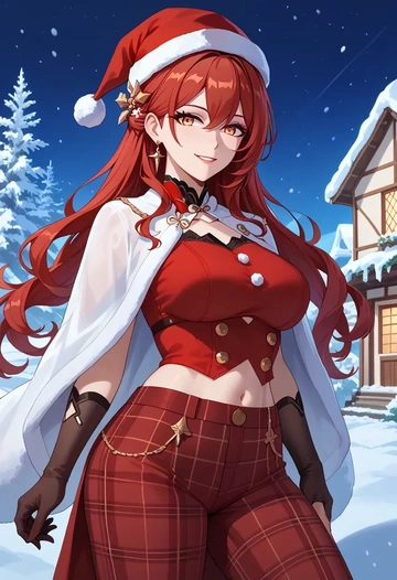 star rail,himeko,Christmas,plaid trousers  - AI generated anime art