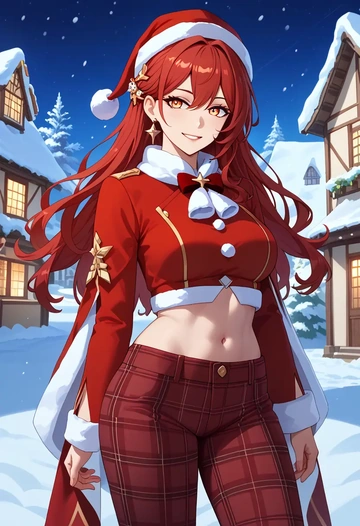 star rail,himeko,Christmas,plaid trousers  - AI generated anime art